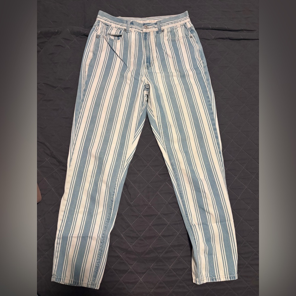 Women’s American Eagle Outfitters Blue and White Striped Retro Mom Jeans